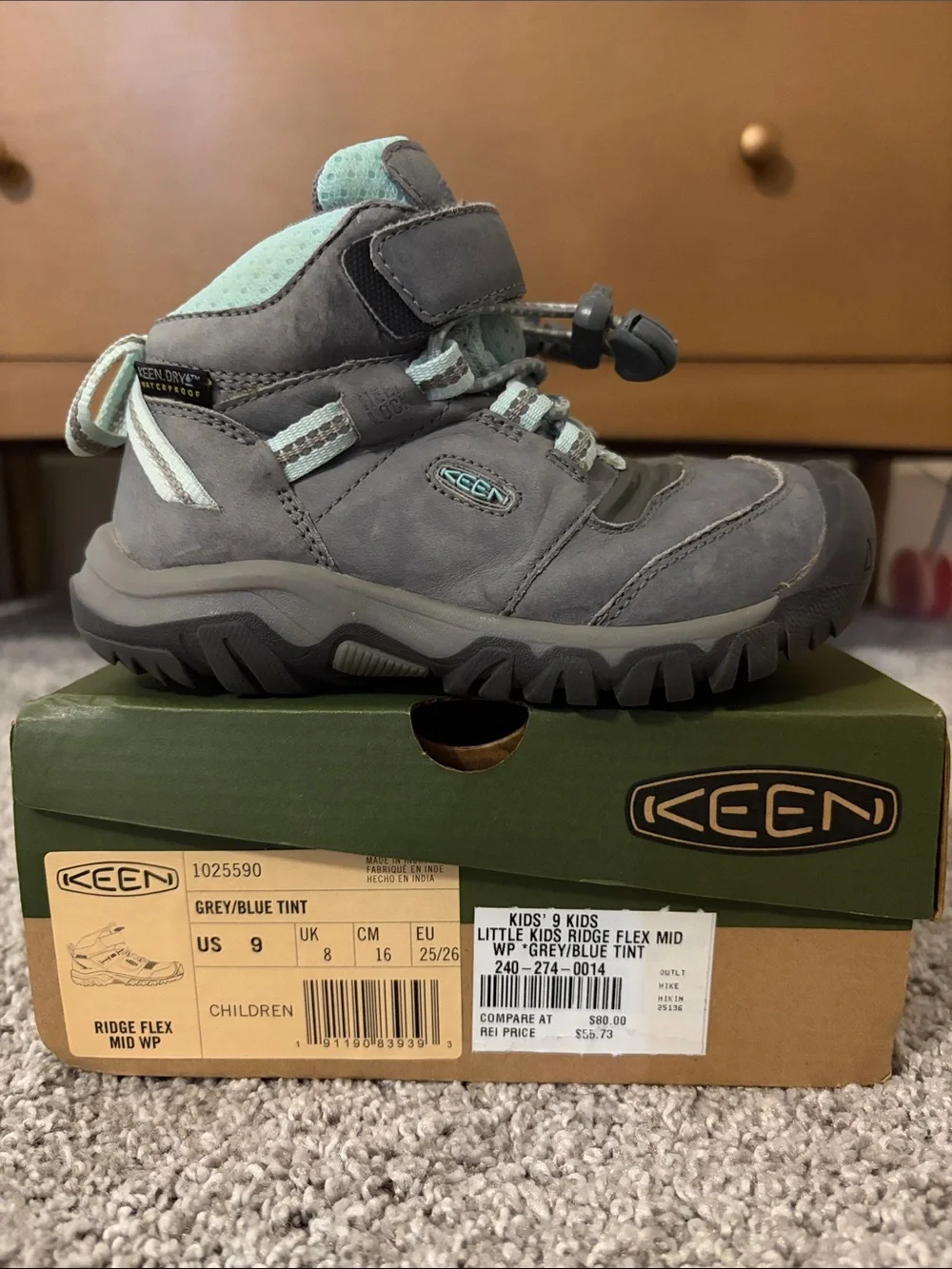 KEEN Kids Gray and Mint Lace-Up Strap Boots